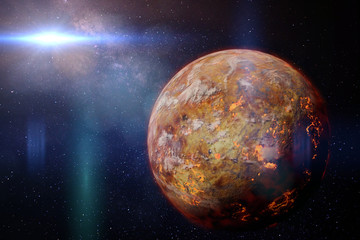 Obraz na płótnie Canvas alien lava planet lit by a bright and hot star
