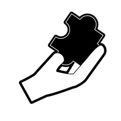 hand holding a jigsaw puzzle icon over white background vector illustration
