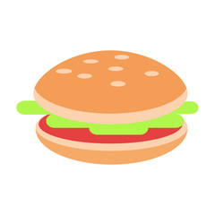 Hamburger with Meat And Salad Flat Vector Icon
