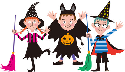 ハロウィン　仮装する子供たち