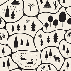 seamless abstarct monochrome hand drawn earth map pattern background