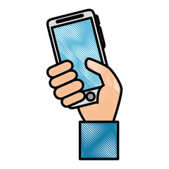 hand user with smartphone isolated icon