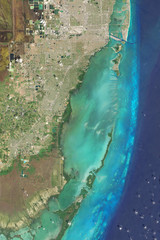 Biscayne National Park and its coral reefs seen from space in February 2016 - Elements of this image furnished by NASA - 173208437