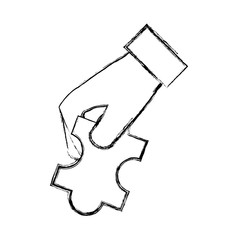 hand holding a jigsaw puzzle icon over white background vector illustration
