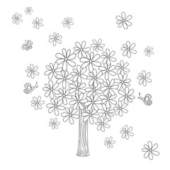 floral tree for coloring book
