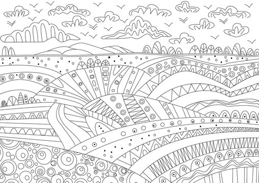 Rustic landscape for coloring book