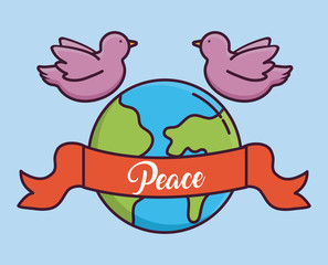 earth planet and dove icons over blue background colorful design vector illustration