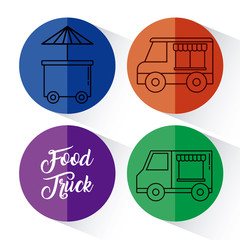 food truck and fast food related icons over colorful circles and white background vector illustration