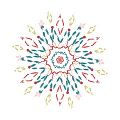 Abstract hand drawn mandala pattern with pencil brush, vector design