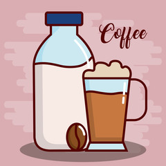 milk bottle and coffee drink icon over pink background colorful design vector illustration