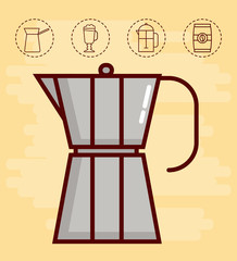 italian coffee maker and coffee related icons over yellow background colorful design vector illustration