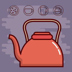 coffee pot and coffee related icons over  purple background colorful design vector illustration