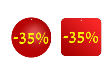 35 percent from red stickers on a white background. discounts and sales, holidays and education