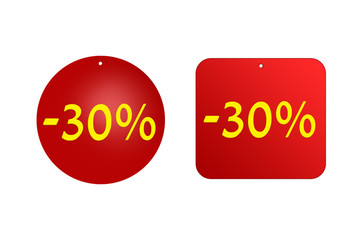 30 percent from red stickers on a white background. discounts and sales, holidays and education