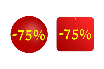 75 percent from red stickers on a white background. discounts and sales, holidays and education