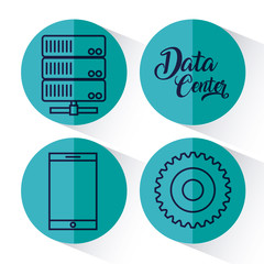 data center related icons over colorful circles and white background vector illustration