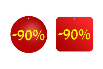 90 percent from red stickers on a white background. discounts and sales, holidays and education