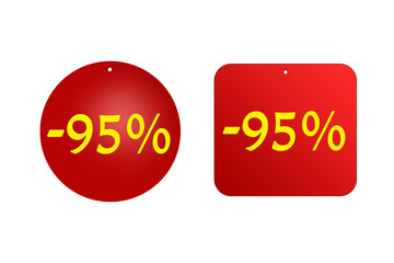 95 percent from red stickers on a white background. discounts and sales, holidays and education