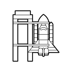 rocket standing on the platform ready to launch in space