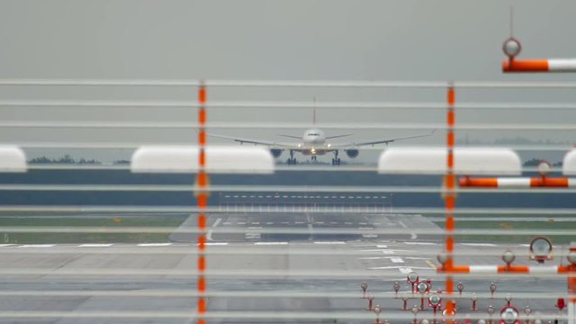 Widebody airplane approaching before landing