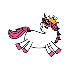 lovely unicorn crown animal horned fantasy vector illustration