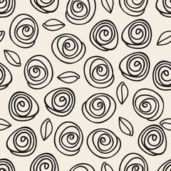 seamless monochrome hand drawn rose pattern background