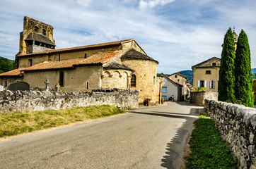 view of the roman church and cemetery in Vic d'Oust, France