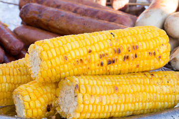 appetizing delicious corn grilled outdoors 