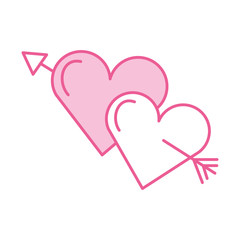 two love hearts romantic cupid valentine image vector illustration