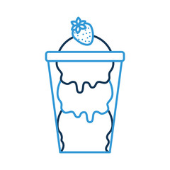 glass cup with ice cream balls and strawberry tasty vector illustration