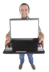 Carpenter showing laptop