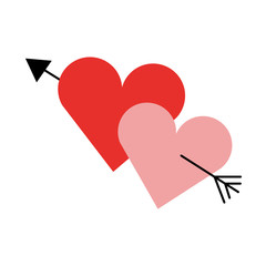 two love hearts romantic cupid valentine image vector illustration