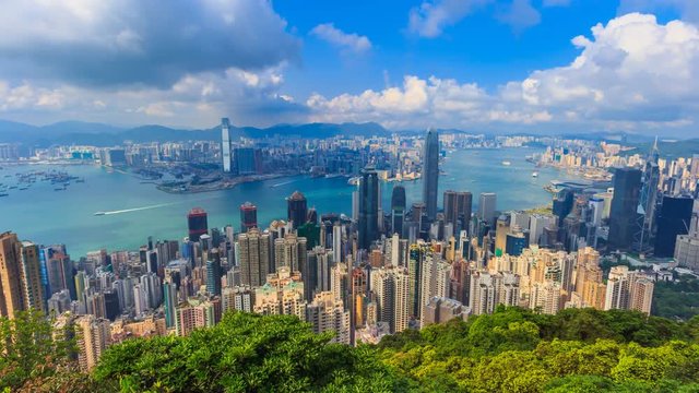 Hong Kong Cityscape High Viewpoint Of The Victoria Peak 4K Time Lapse (zoom in)