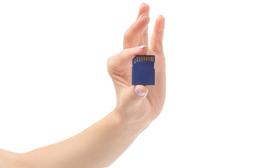 Female hands with flash drive sd card