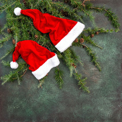 Christmas tree branches Santa Claus red hat