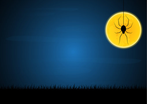 Halloween spider hanging web moon graveyard background