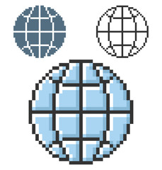 Pixel icon of globe in three variants. Fully editable