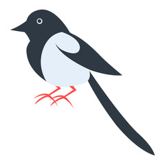 Cute Magpie Cartoon Flat Vector Sticker or Icon