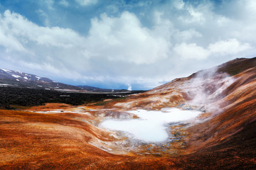 Acid hot lake in the geothermal valley