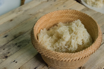 Traditional culture cooking sticky rice in Thailand and Laos