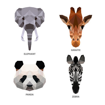 Vector polygonal animals set isolated on white. Low poly herbivores illustration. Color vector simple image.
