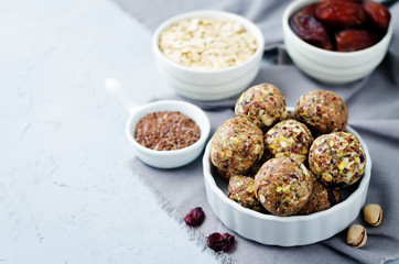 White chocolate pistachio dates oats flax seed raw balls
