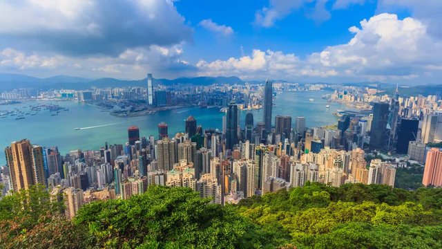 Hong Kong Cityscape High Viewpoint Of The Victoria Peak 4K Time Lapse (pan up)