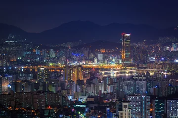 Deurstickers seoul city, yeouido at night, south korea. © panyaphotograph