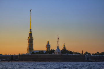 Fototapeta na wymiar Peter and Paul fortress at sunset , Sait Petersburg , Russia. Travel background