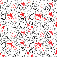 Doodle heart seamless pattern. Abstract love hand drawn background. Vector illustration