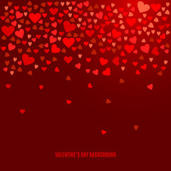 Abstract love background for your Valentines Day greeting card design. Red Hearts isolated on dark wine background. Vector illustration