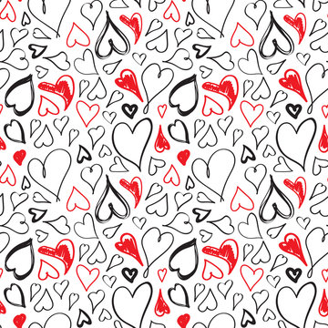 Doodle heart seamless pattern. Abstract love hand drawn background. Vector illustration