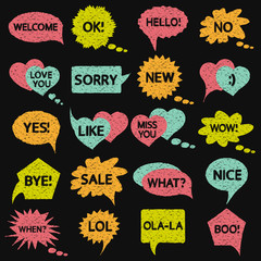 Speech bubble decoration. Drawing pattern. Sketch ornament. Comic print. Vintage background. Grunge art. Graphic wallpaper. Dialog backdrop. Speak  design. Retro illustration. Vector.
