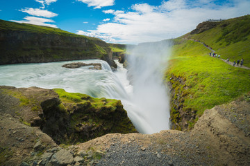 GULLFOSS, The most famoust Icelandic waterfall, The Golden Falls of Gullfoss,  Summer time in Iceland